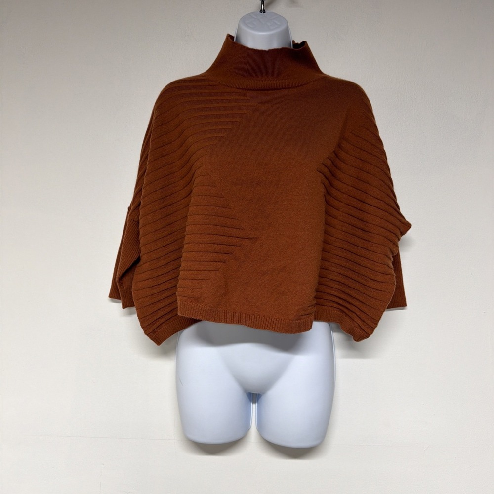 Karisma Sweater Womens OS Oversized 3/4 Sleeve Mock Neck Knit Orange Pullover